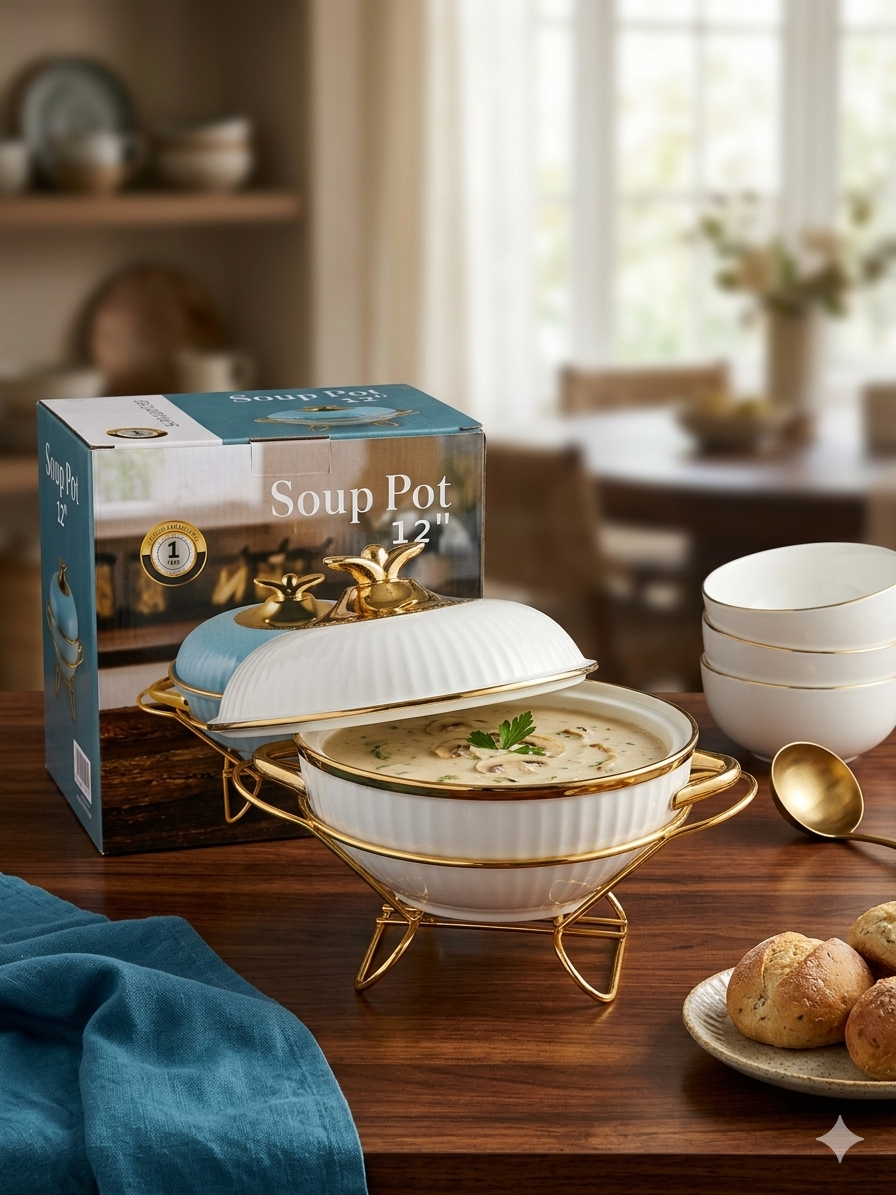 بوله شوربه ك سادة خزف بحامل دهبى