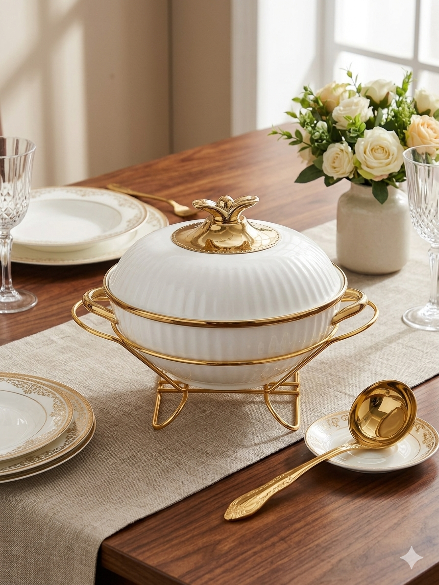 بوله شوربه ك سادة خزف بحامل دهبى