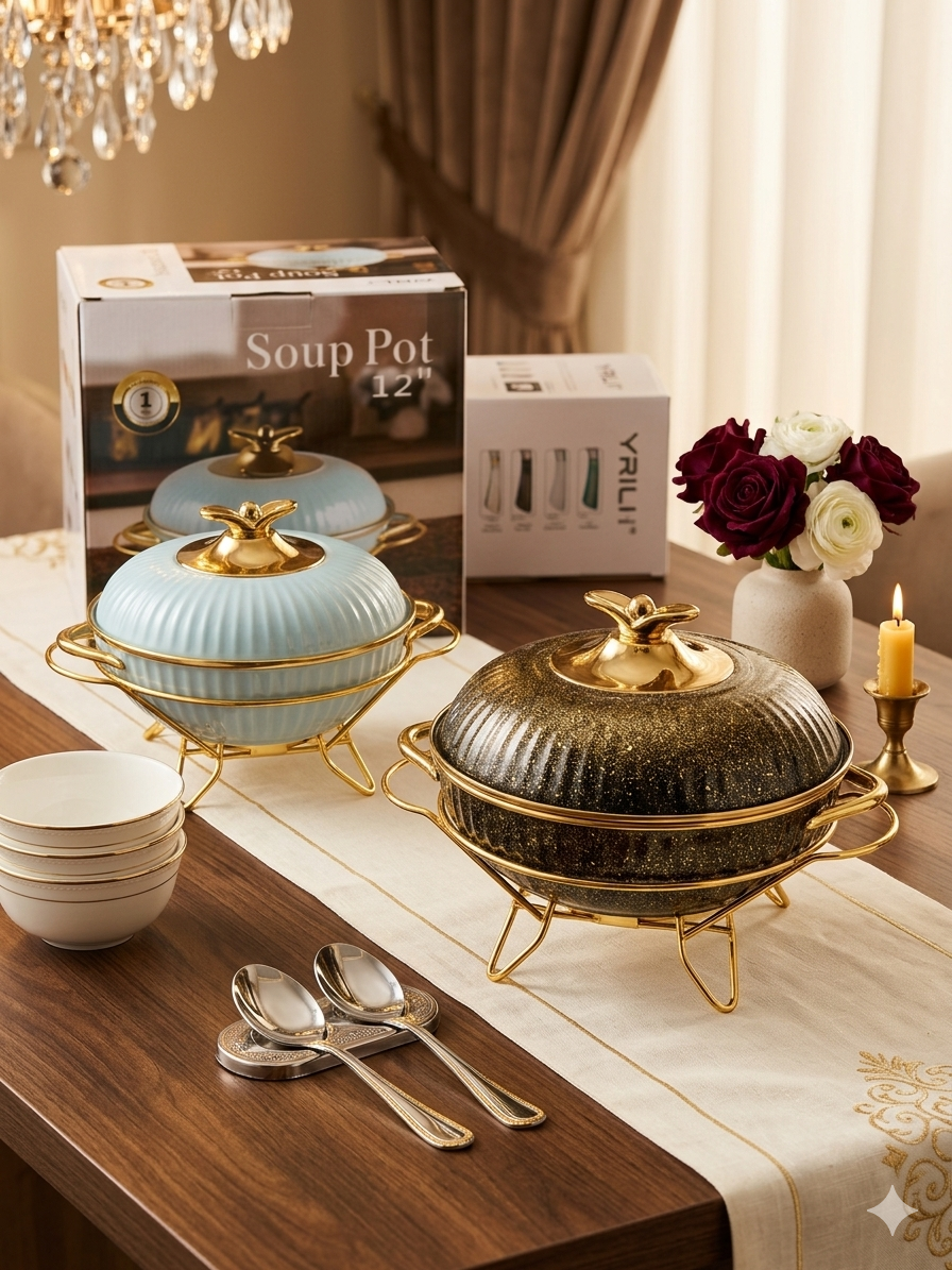 بوله شوربه ك سيراميك خزف بحامل دهبى